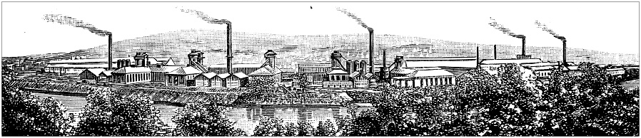 Antique illustration of USA, Pennsylvania landmarks and companies: South Bethlehem, Bethlehem Iron Company's Works