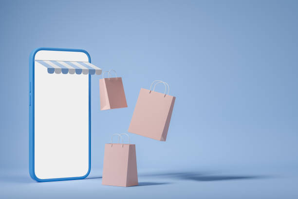 istock Online shopping and mobile app, package and delivery. Mockup screen 1390810363