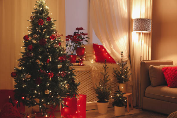 istock Living room with Christmas decorations. Festive interior design 1390810605