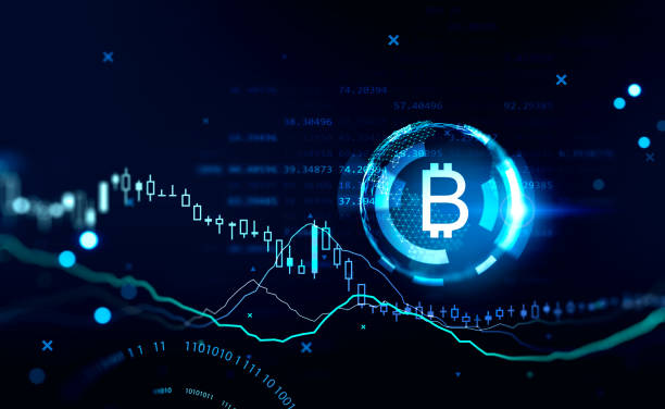 istock Stock market with graphs, cryptocurrency and falling candlesticks 1390811547