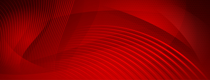 Abstract halftone background made of curved lines and small dots in red colors