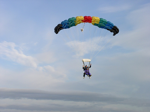Two people doing a tandem jump.
