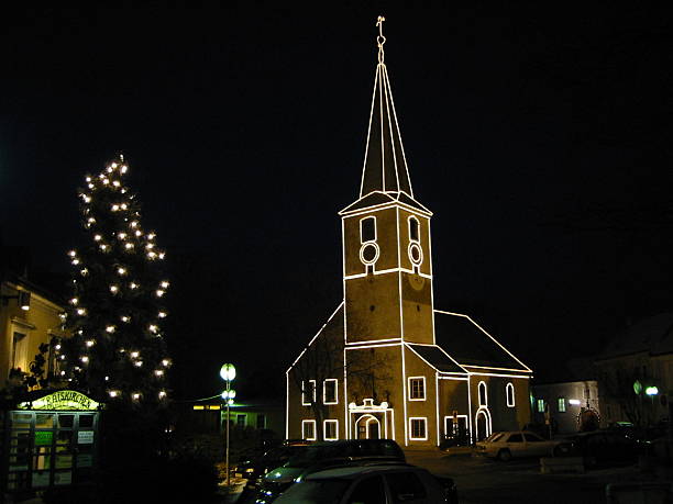 architecture: beautiful church at Christmas time stock photo