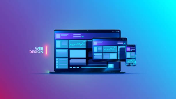 istock Web design flat concept. Templates internet page of website on screen laptop tablet phone. Responsive web interface application development. Illustration of adaptation layout site on portable devices. 1390812879