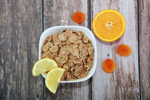 dry diet muesli and yellow lemon a slices