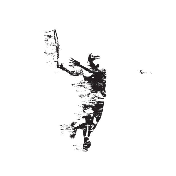 Tennis player, forehand. Abstract isolated vector silhouette, grungy style vector art illustration