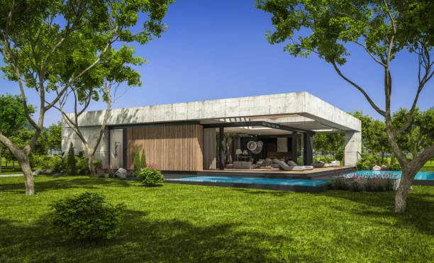 istock 3d rendering of new concrete house in modern style 1390818061