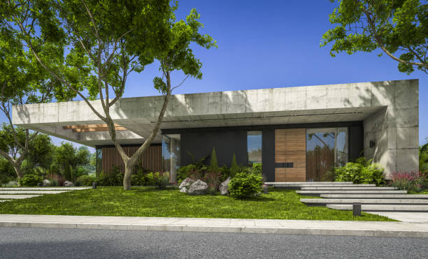 istock 3d rendering of new concrete house in modern style 1390818107