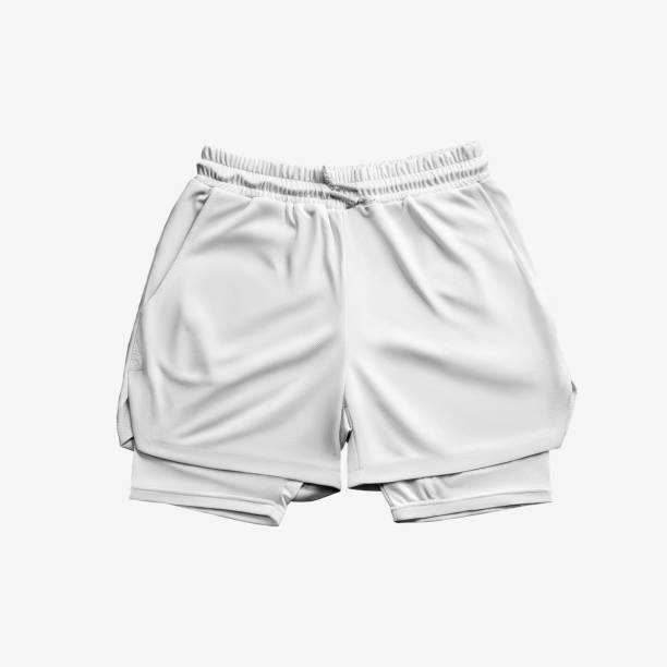 istock White loose shorts mockup with compression line, isolated on background. 1390818259