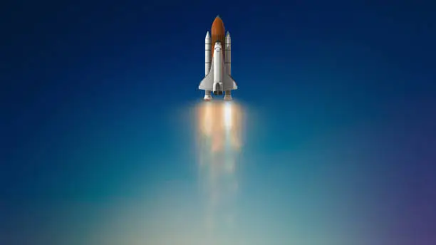 Photo of Commercial space rocket launch into space with exhaust flames