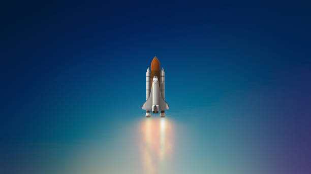 istock Commercial space rocket launch into space with exhaust flames 1390820278