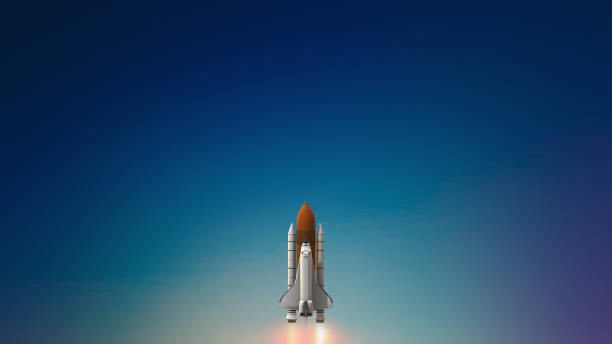 istock Commercial space rocket launch into space with exhaust flames 1390820285