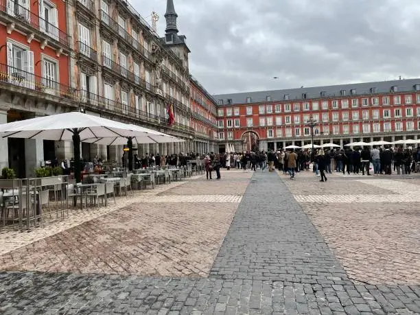 Main square in Madrid Plaza Mayor with some terraces