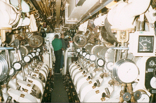 HMCS Okanagan old Canadian diesel/electric submarine...engine room