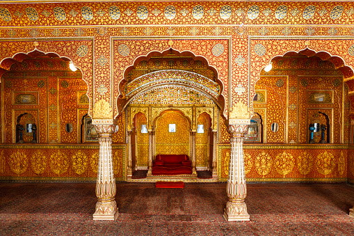 Throne room in Lalgarh Palace, Bikaner, Rajasthan, India, Asia