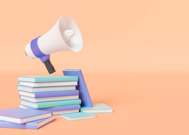 istock 3d illustration with stack of books and loudspeaker 1390825521