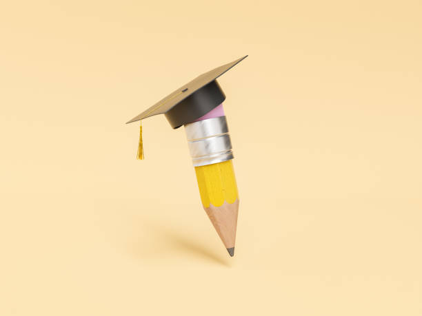 istock Worn pencil in graduation cap on 3d illustration 1390825543