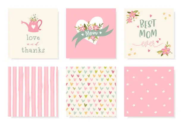 Vector illustration of Lovely hand drawn Mother's Day designs, cute flowers and handwriting, great for cards, invitations, gifts, banners - vector design