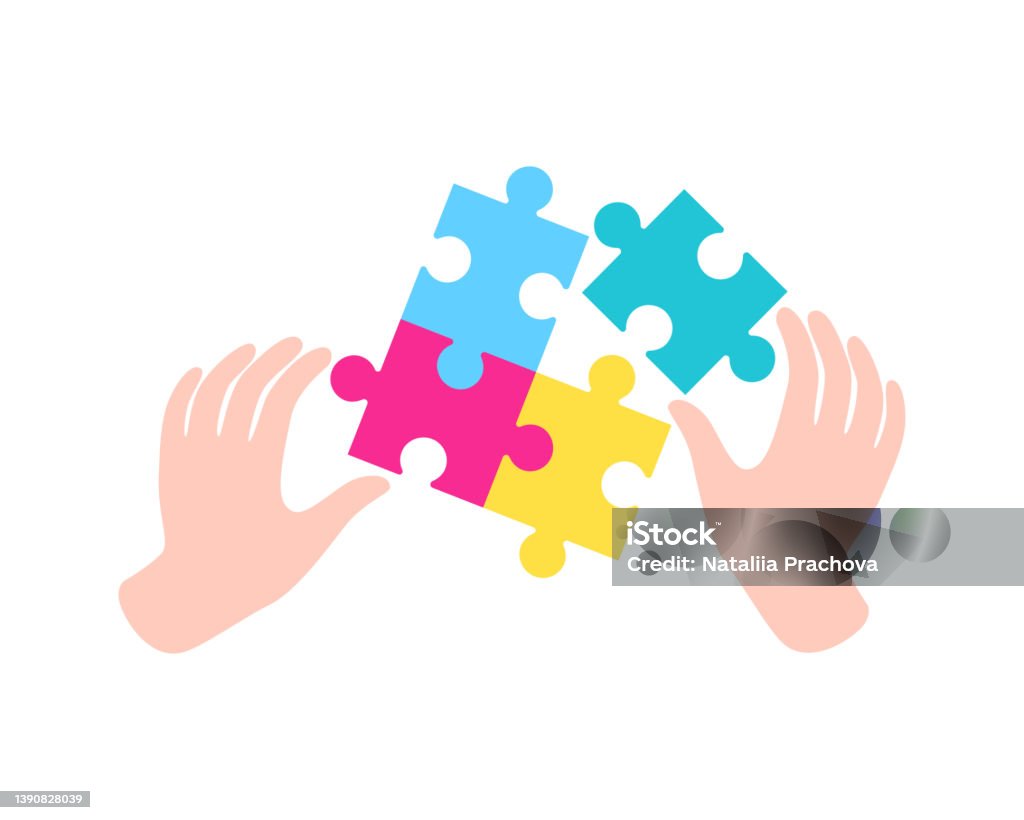 Hands With Colorful Puzzles Isolated On White Background World Autism