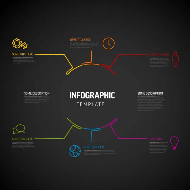 Vector illustration of Dark Vector Infographic schema template with big centre circle