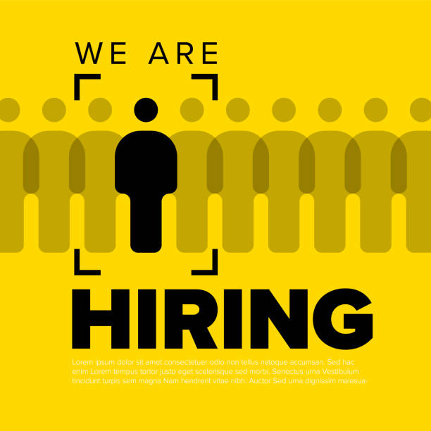 We are hiring minimalistic yellow flyertemplate We are hiring minimalistic yellow flyertemplate - looking for new members of our team hiring a new member colleages to our company organization team military recruit stock illustrations