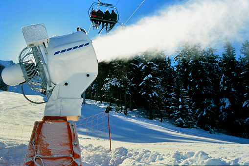 Snow cannon in a winter sports resort in the Alps