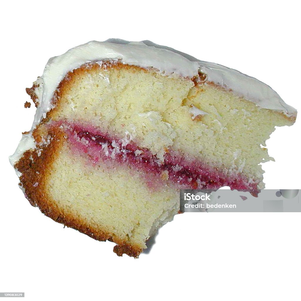 Partially eaten cake on White Background A partially eaten piece of birthday cake on a white background. Backgrounds Stock Photo