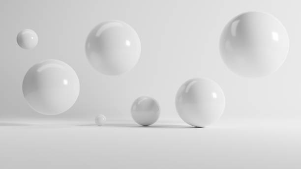 istock Abstract 3d rendering of white shiny spheres on white background. 1390831182