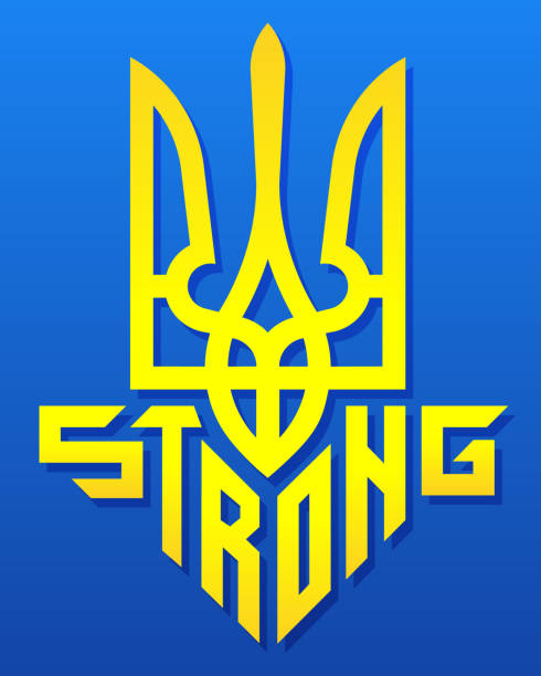 ilustrações de stock, clip art, desenhos animados e ícones de strong ukraine logo. ukrainian coat of arms in yellow and blue colors with the text slogan "strong" - i love you frase em inglês