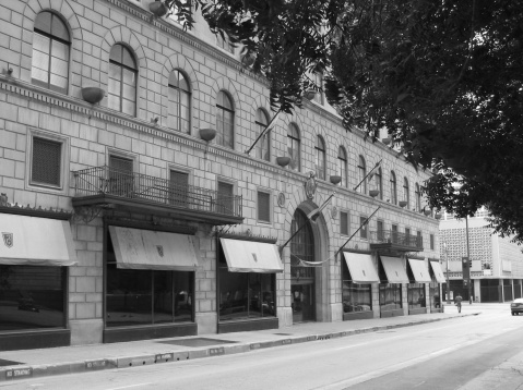 Downtown Calgary. The image is from old black and white film in 1974.