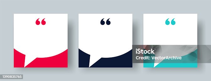 istock Speech Bubble Quote Template Set. Blank Speech Bubble Frame with Quotation Marks and Copy Space for Quotes 1390835765