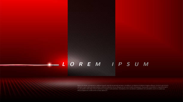 Studio interior with carbon fiber texture. Modern carbon fiber textured red black interior with light. Background for mounting, product placement. Chrome molding. Vector background, template, mockup Studio interior with carbon fiber texture. Modern carbon fiber textured red black interior with light. Background for mounting, product placement. Chrome molding. Vector background, template, mockup car show stock illustrations