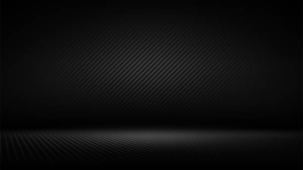 탄소 섬유 질감의 스튜디오 인테리어. 현대 탄소 섬유는 빛으로 검은 색 인테리어를 질감. 장착 배경, 제품 배치. 벡터 배경, 템플릿, 모형 - backdrop pattern material colors stock illustrations