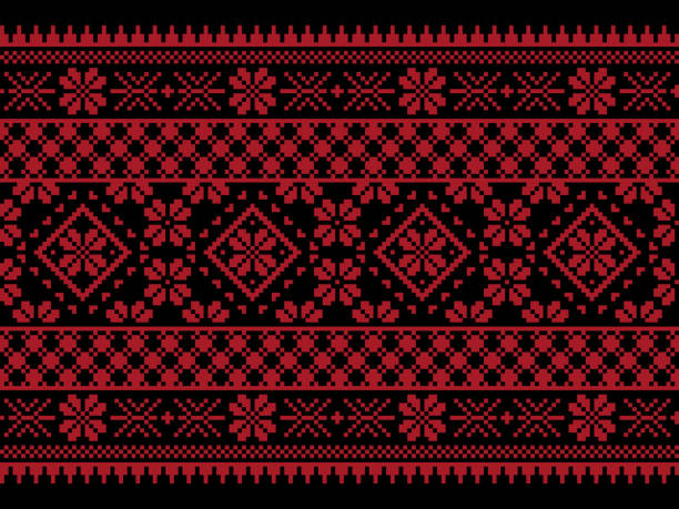ウクライナの民俗シームレス パターンの飾りのベクトル図です。民族の飾り。border 要素。伝統的なウクライナ語、ベラルーシ民芸ニット刺繍 - vyshyvanka - ukrainian culture点のイラスト素材／クリップアート素材／マンガ素材／アイコン素材