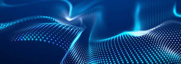 istock Digital wave with many dots. Abstract backdrop of dynamic wave. Technology or science banner. 3d widescreen 1390837390