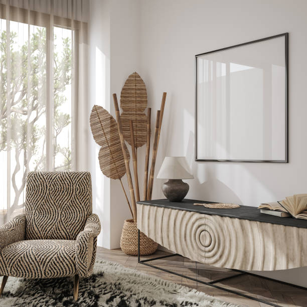 istock Frame mockup in home interior with ethnic boho decoration 1390837715