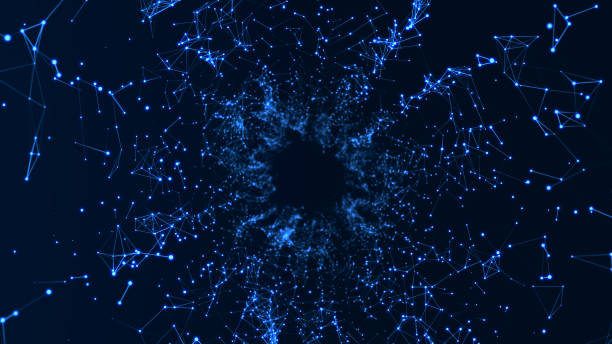 Digital binary data tunnel. Abstract connection of dots and lines on dark background. Concept of network. 3D