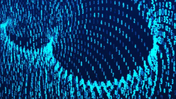 istock Cyberspace background with digits set of different sizes. Technology or science banner. 3d rendering 1390842378