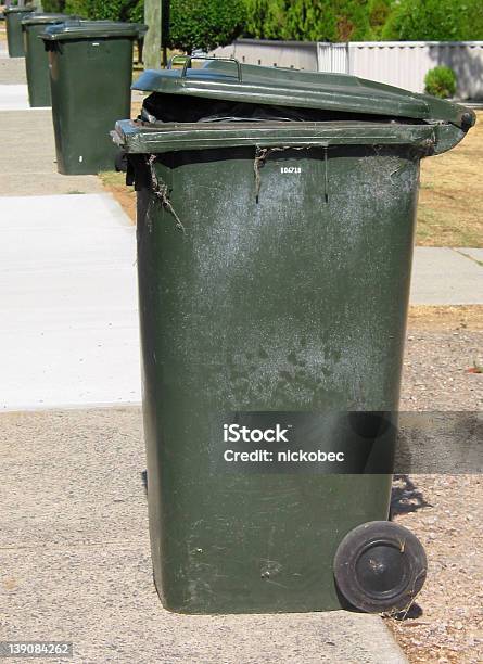 Gen Collection Day In The Suburbs Stock Photo - Download Image Now - Can, Container, Garbage