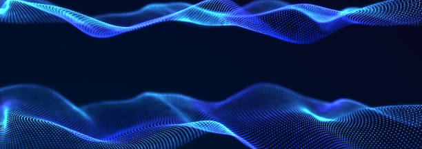 istock Digital wave with many dots. Abstract backdrop of dynamic wave. Technology or science banner. 3d widescreen 1390844822