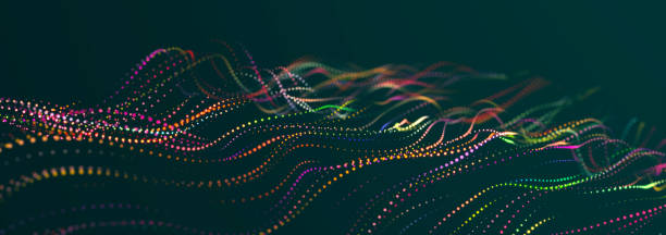 Beautiful curved wave on a dark background. Digital technology background. Concept of network. 3D
