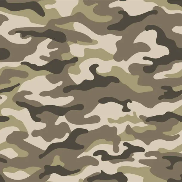 Vector illustration of Khaki military camouflage seamless pattern. Vector