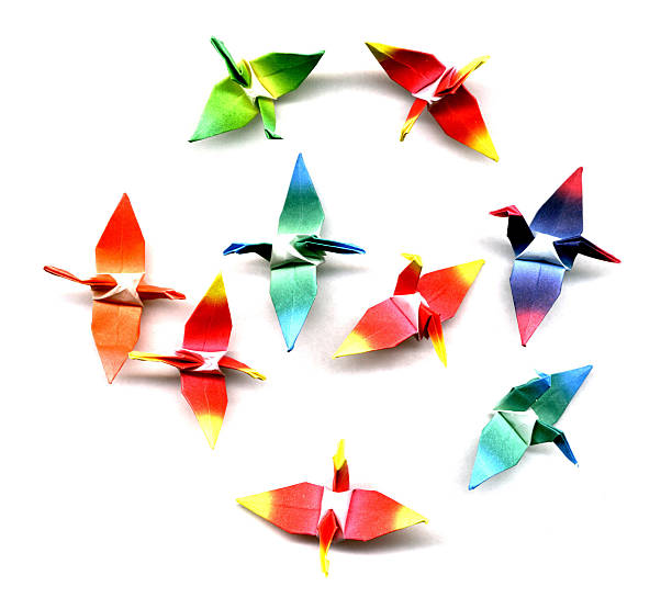 Colourful paper cranes stock photo