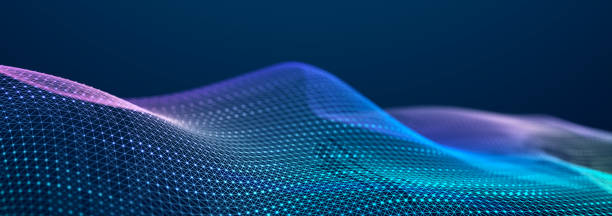 istock Beautiful curved wave on a dark background. Digital technology background. Concept of network. 3D 1390846196