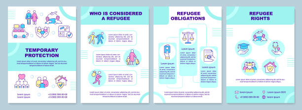 ilustrações de stock, clip art, desenhos animados e ícones de refugee rights and duties brochure template - book law instruction manual old