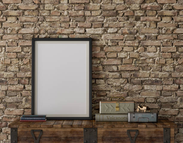 istock Single poster frame on an interior room dresser with decorative accessories on it, 3d Rendering 1390848656