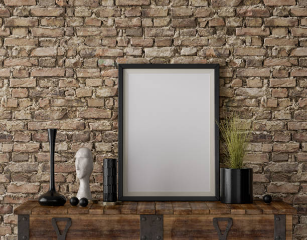 istock Single poster frame on an interior room dresser with decorative accessories on it, 3d Rendering 1390850555