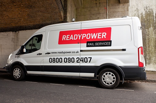 Rickmansworth, Hertfordshire, England, UK - April 11th 2022: Readypower Rail Services Ford Transit van