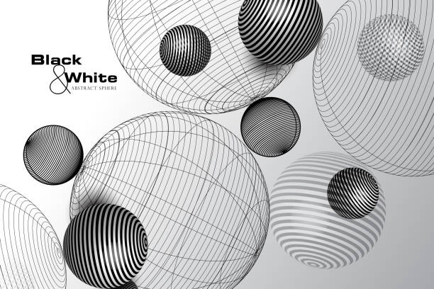 추상적인 3d 시각화/벡터 스트라이프 구 개체/광학 아트 그림 - illusion spiral black white stock illustrations
