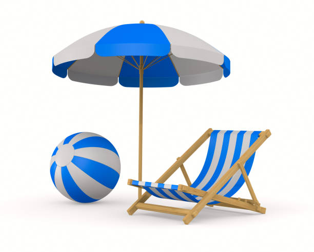 istock beach umbrella and deckchair on white background. Isolated 3D illustration 1390854161